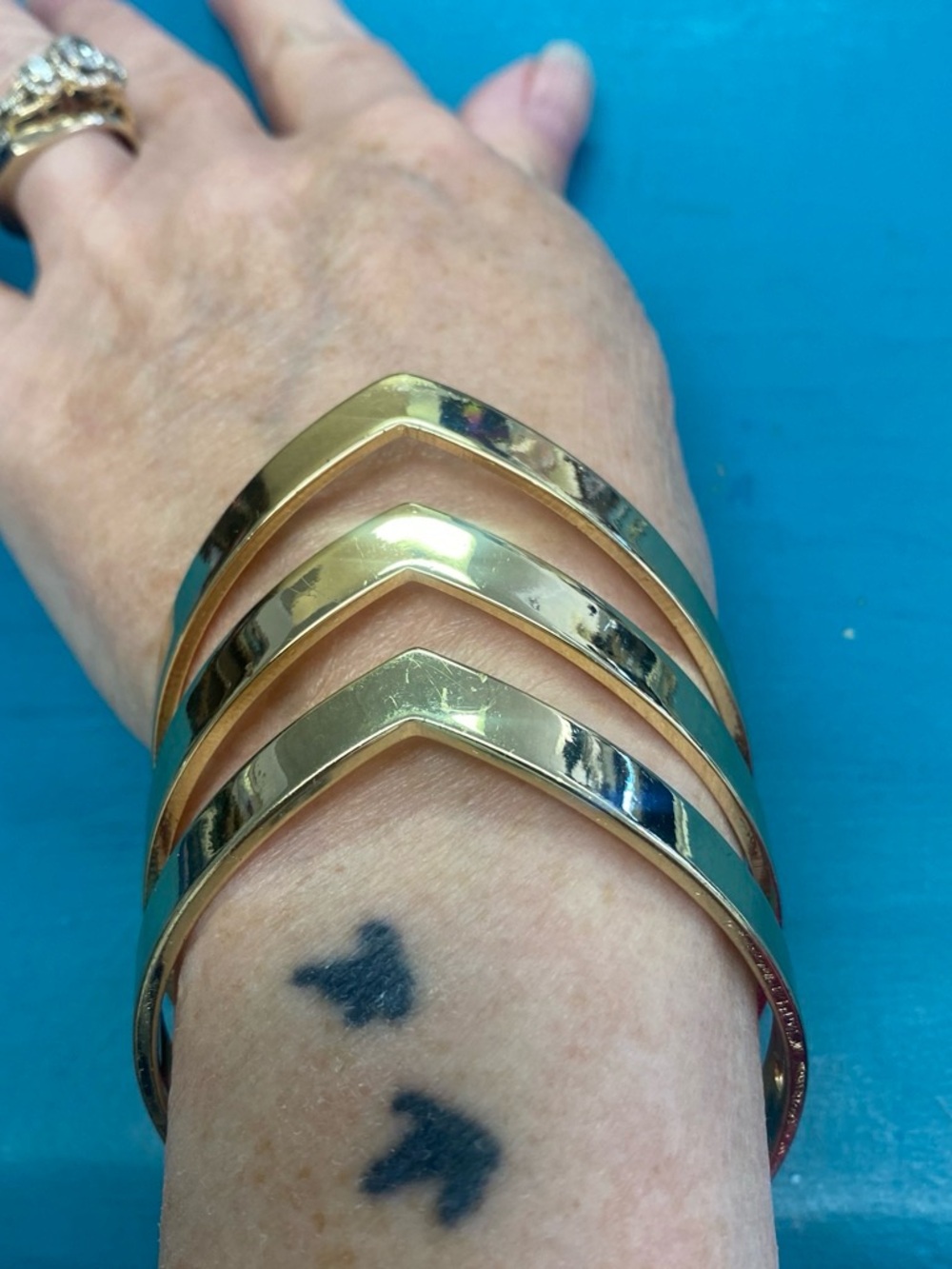 Gold tone Chevron cuff Bangle Bracelets - Women Jewelry
